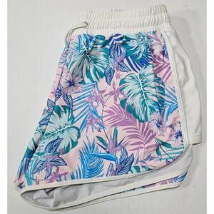 Aidonger Women's Tropical Floral Athletic Shorts Pink Teal Purple Size Large